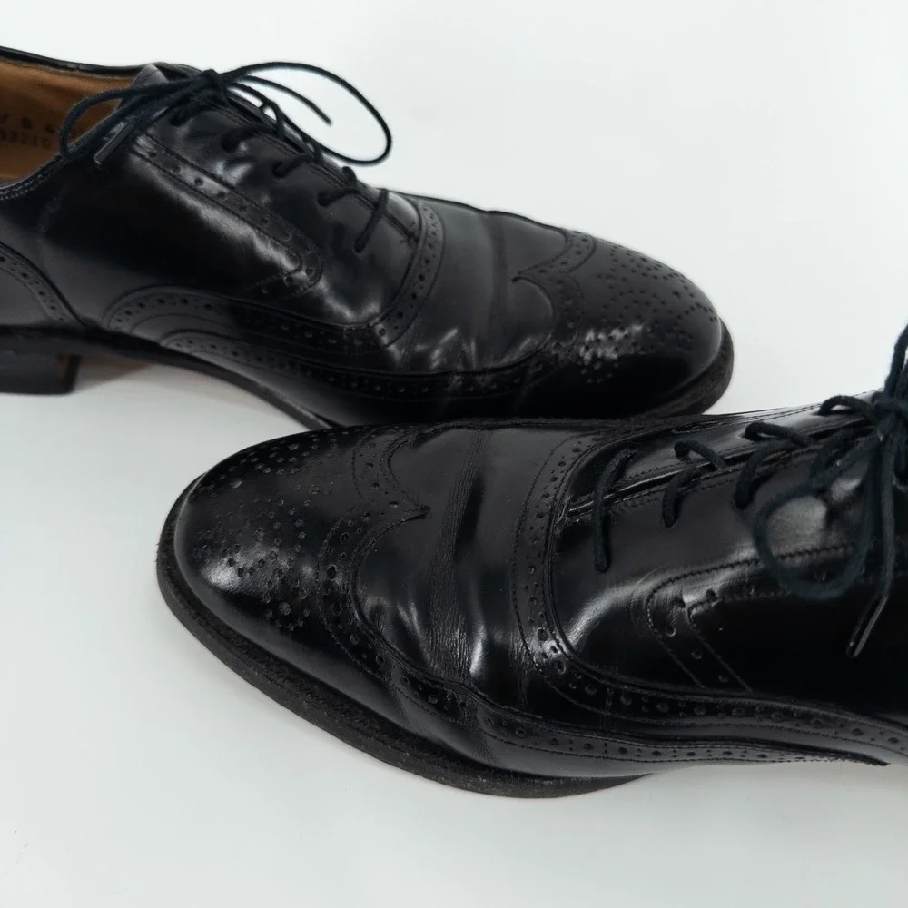 Johnston & Murphy Black Leather‎ Wingtip Oxford Dress Shoes Mens 9.5 USA Made